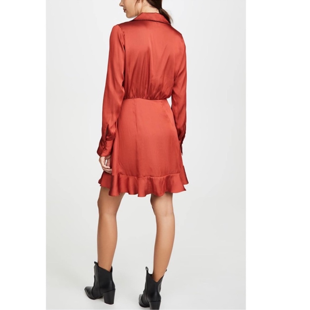 PAIGE Parisa Red Satin Ruffled Scalloped Cross-Front Wrap Dress Size Small - Picture 5 of 10